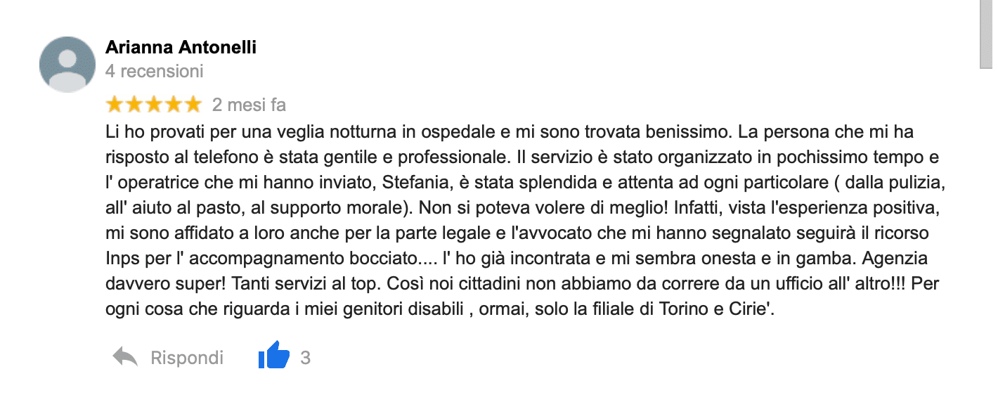 Recensioni Agenzia Badanti Torino Agenzia Assistenza anziani Torino