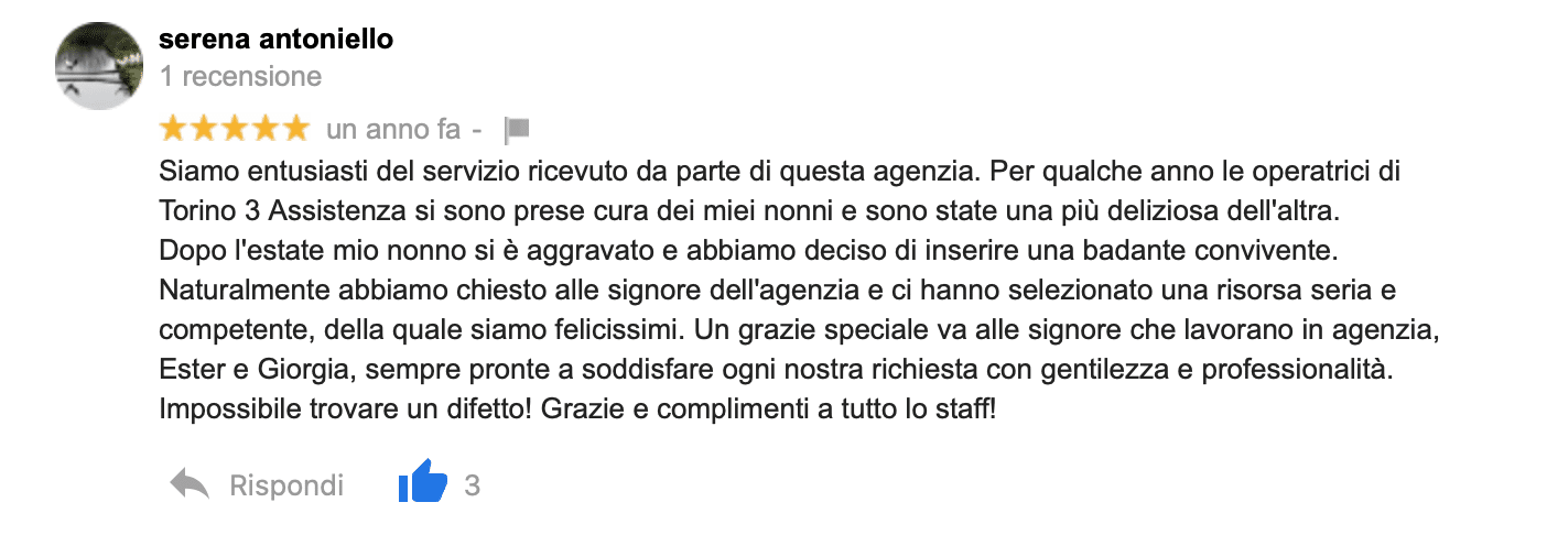 Recensione Assistenza anziani torino - Agenzia Badanti Torino